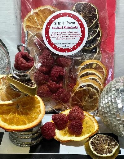 25 Piece Dehydrated Fruit Cocktail Garnish ~ Organic Oranges, Lemons, Limes & Raspberries ~ Holiday Gifts Fun for Friends ~Infusion Aromatic